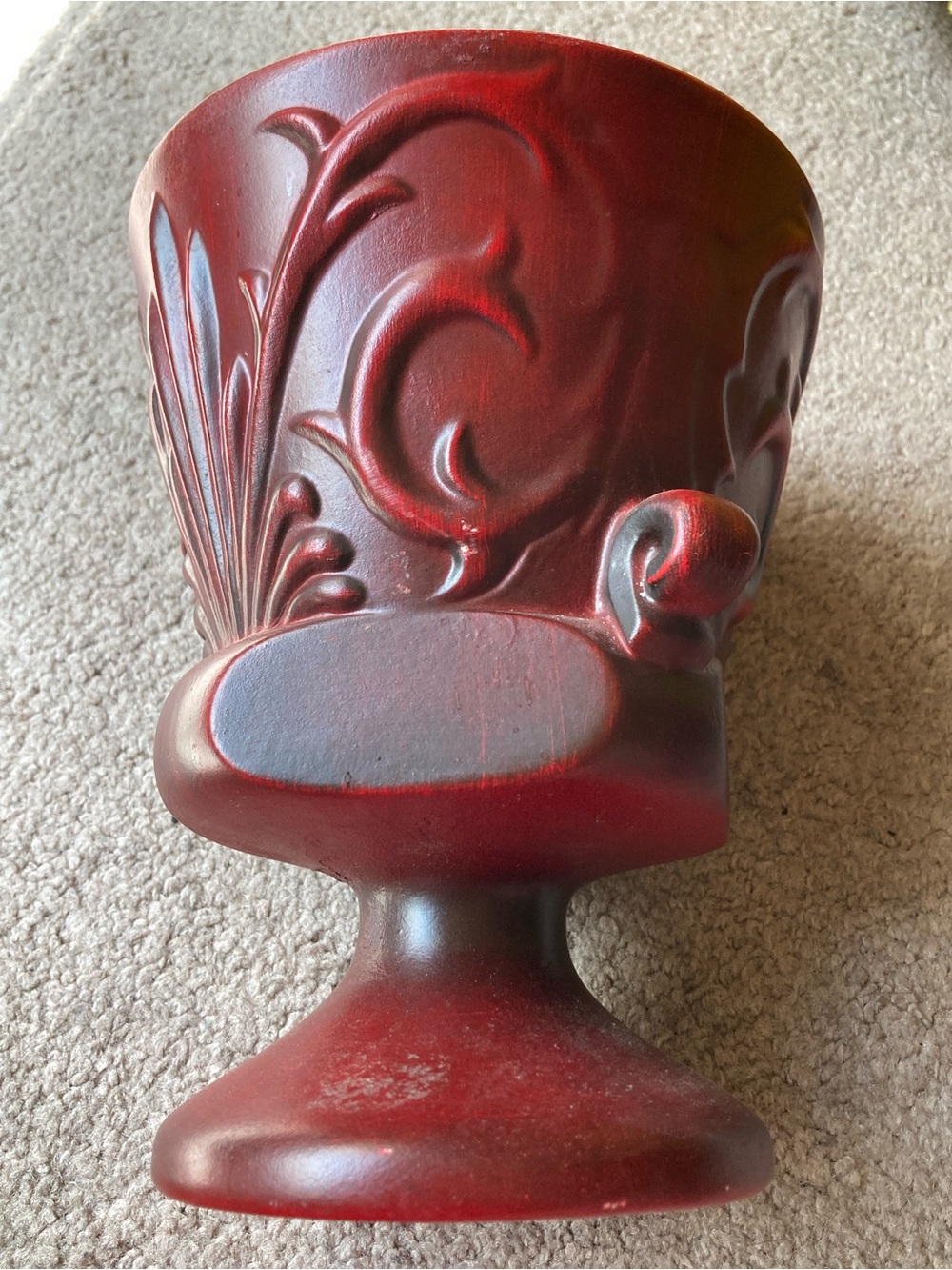Decorative Haeger  Red Sculpted Pedestal Vase